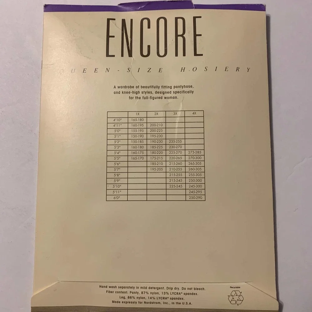 Vintage Nordstrom Encore Pantyhose Style #11303 Size‎ 1X NIB